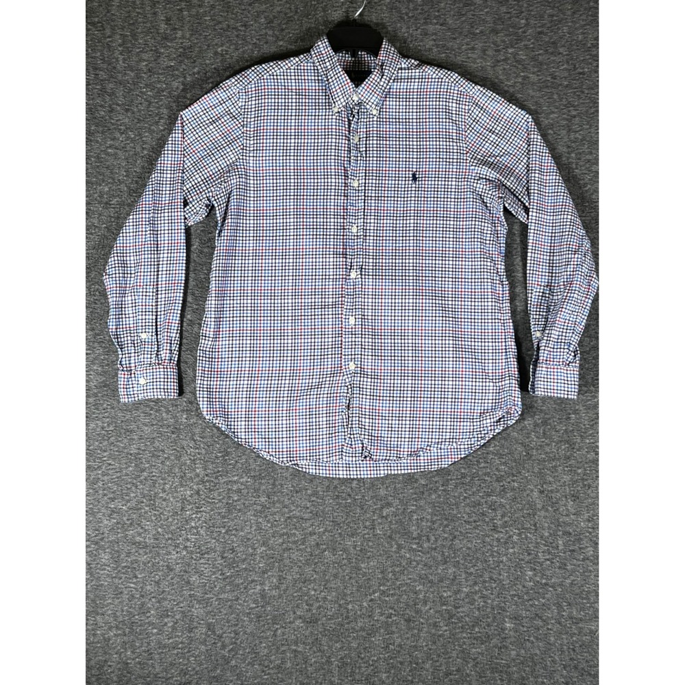 Ralph Lauren Mens L Plaid Button Down Shirt Blue Red White Long Sleeve Cotton